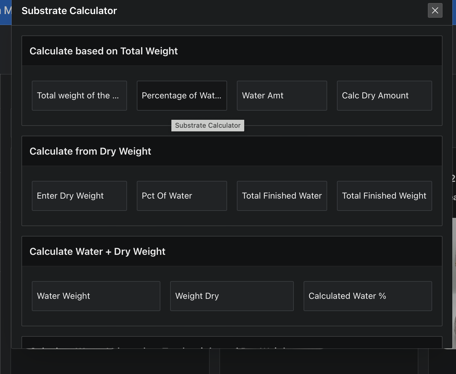 Mushroom substrate hydration calculator interface